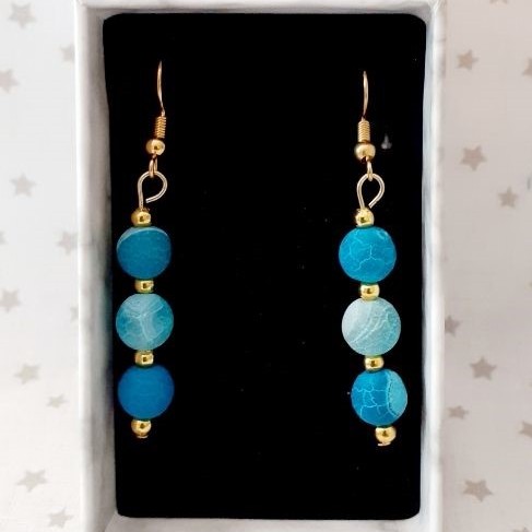 Boucles d'oreilles 3 perles turquoises