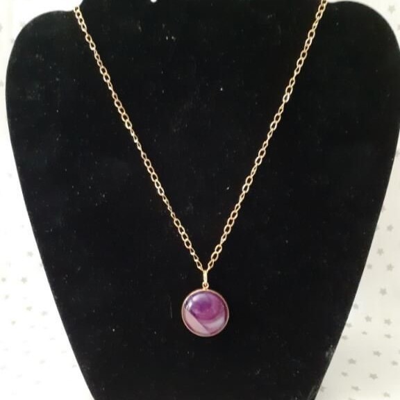 Collier Cabochon Agate mauve-prune
