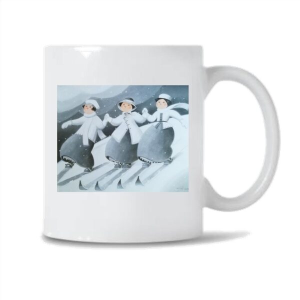 Mug et pot à crayons Trois skieuses gris et blanc